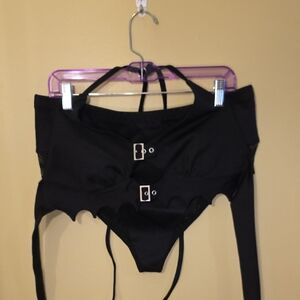 Forest Ink Blood Lust Bikini Top w/batwing Trim & Fishnet Bikini Bottoms